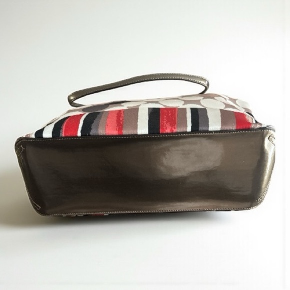 Coach Dot and Stripe Shoulder Bag - Brown, Red, White - Picture 3 of 9